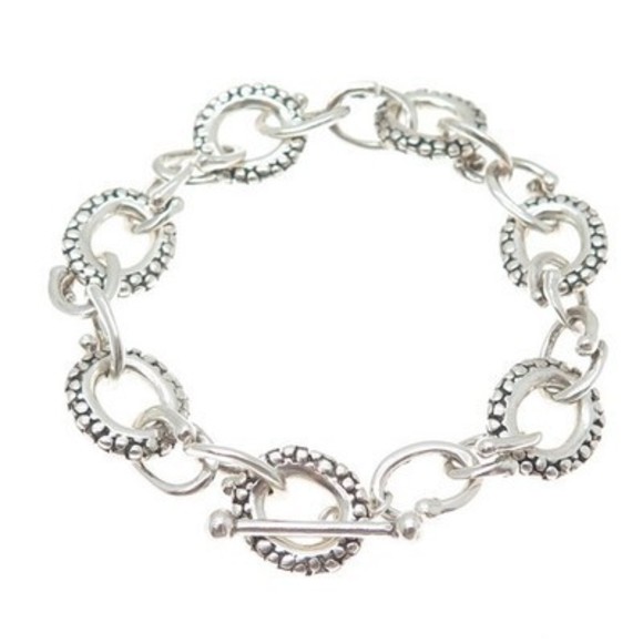 925 Sterling Silver Vintage Modernist Dotted Cable Link Bracelet 6.5" - Picture 4 of 7